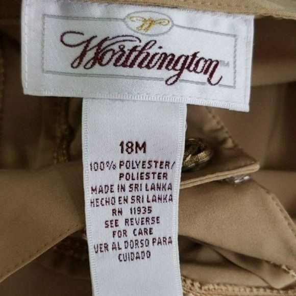 Worthington Women's Tan Ornate Button Down Long Sleeve Business Office Blouse 18 - Picture 2 of 6